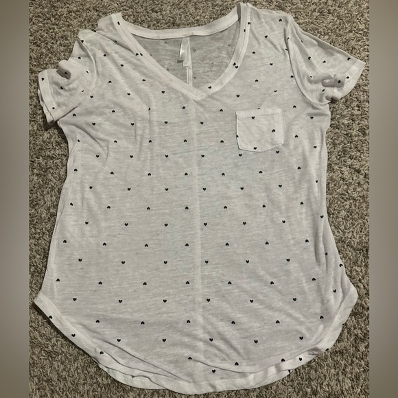Love Charm Sheer Heart Print V-Neck Tee - White/Navy - Size XL - Picture 2 of 3